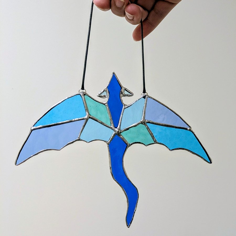 Blue stained glass bat suncatcher by Seaside Stained Glass PEI